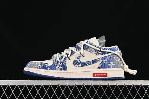 All categories Air Jordan Jordan series basketball shoes Air Jordan 1 Low high-end customized low-top sneakers Air Jordan 1 Low AJ1 Joe 1 LV joint blue floral drawstring high-end customized low-top retro basketball shoes YX5066-373